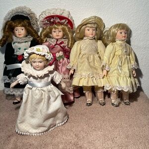 Vintage Dolls Five in total Beautiful in Pink, Yellow, Green and White